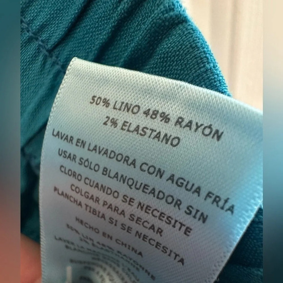 NWT KUT from the Kloth Sandra Smocked Waist Linen Blend Pant XXL Teal Cerulean - Picture 12 of 12